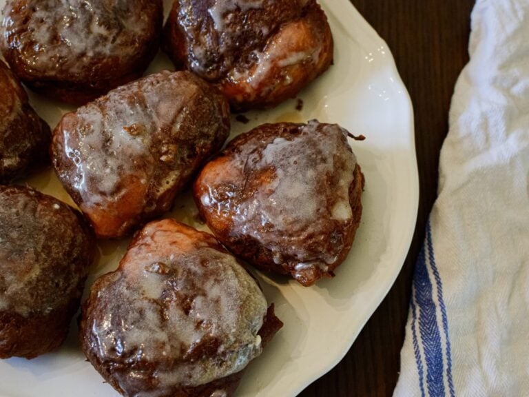 sourdough maple glazed donuts on a plate