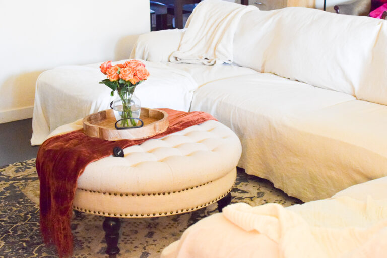 DIY No Sew Drop Cloth Slip Cover for Sectional A Quaint Life