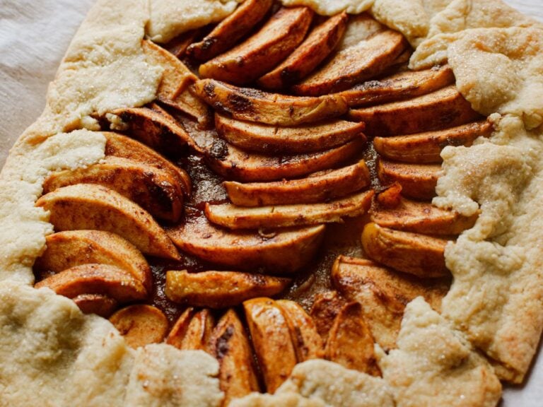 rustic French apple tart on a platter