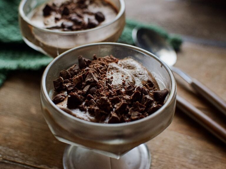 no cream chocolate mousse in a glass dish