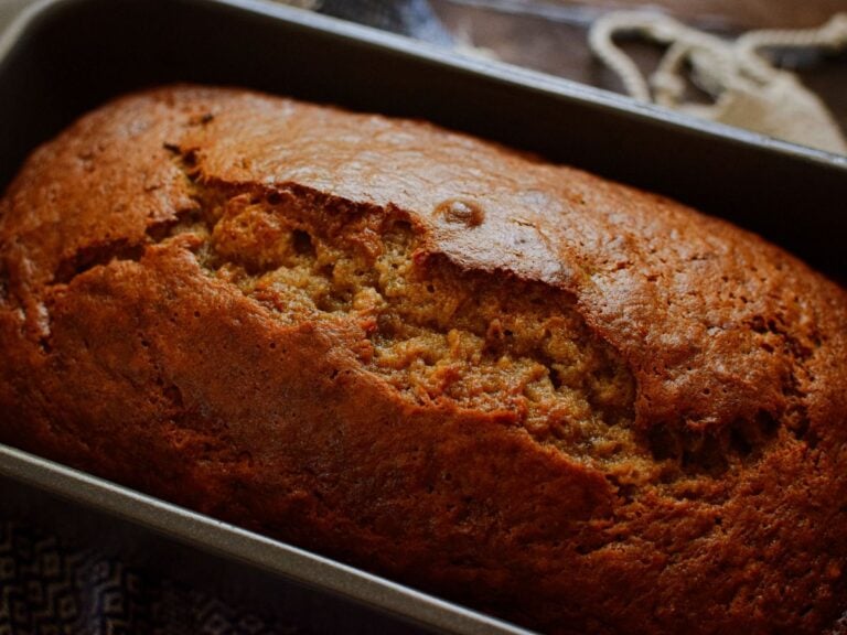 sourdough banana bread in a loaf pan