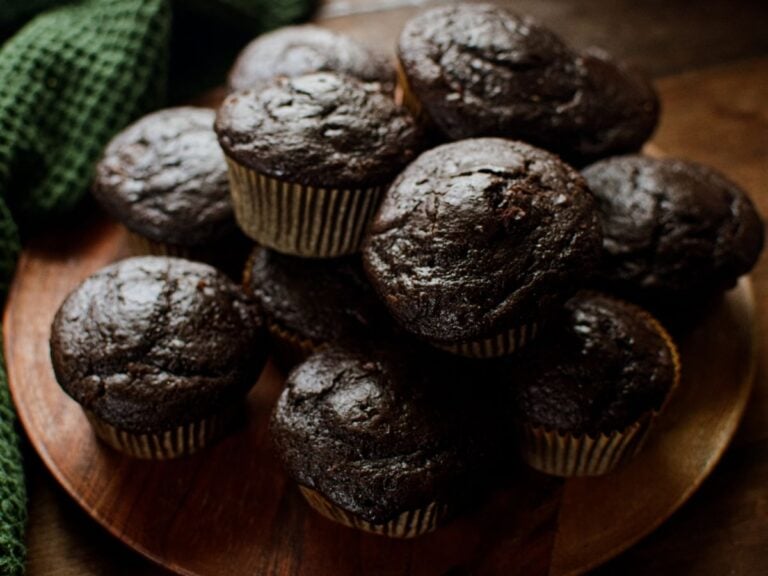 sourdough chocolate muffins on a platter