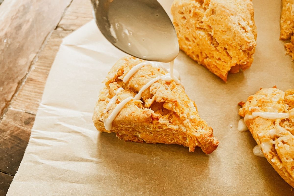pumpkin scones on a baking sheet
